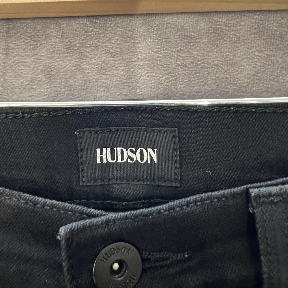 Hudson Ethan Biker Skinny Jeans Mens 30 Black Moto Stretch Denim Pants - Picture 3 of 13